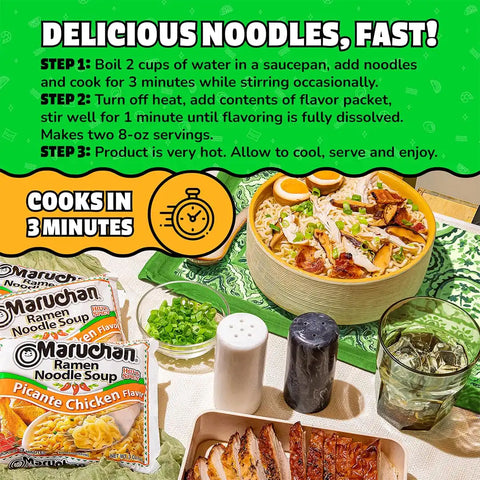 Maruchan Ramen Noodle Soup, Picante Chicken Flavor – Japanese-Style Instant Noodles, Quick & Easy Meal for Students & Busy Families – 3 Oz. (24 Pack)