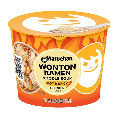 Maruchan Wonton Ramen Bowl, Hot & Spicy Chicken Flavor – Japanese-Style Instant Noodle Soup, Microwaveable Easy Meal – 3.93 Oz. (6 Pack)