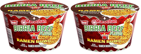 Maruchan Bowl Birria Beef, Microwaveable Ramen Soup Mix, 3.39 Oz, 6 Count (Pack of 2)