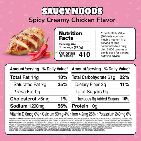 Maruchan Ramen Spicy Creamy Chicken Noodles, Saucy Noods – Stir Fry Style, Bold Korean-Inspired Sauce, Rich Flavor, Made in USA – 3.3 Oz. (20 Pack)