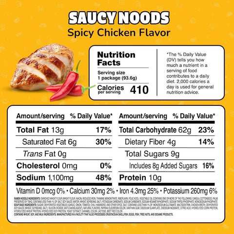 Maruchan Ramen Spicy Chicken Noodles, Saucy Noods – Stir Fry Style, Bold Korean-Inspired Sauce, Rich Flavor, Made in USA – 3.3 Oz. (20 Pack)