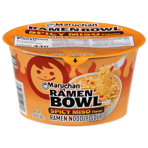 Maruchan Ramen Bowl, Spicy Miso Flavor – Japanese-Style Instant Noodle Soup, Microwaveable Easy Meal for Busy Families – 3.39 Oz. (6 Pack)