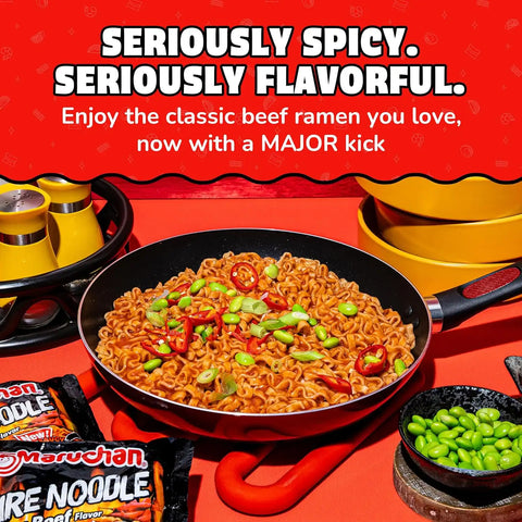 Maruchan Ramen Noodle Soup, FIRE Spicy Beef Flavor – Japanese-Style Instant Noodles, Quick & Easy Meal for Kids, Students & Busy Families – 3 Oz. (22 Pack)