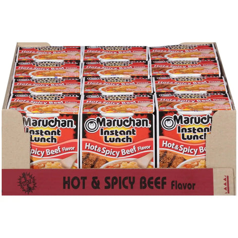 Maruchan Instant Lunch Ramen Noodles, Hot & Spicy Beef Flavor – Japanese-Style Instant Noodle Soup, Easy Meal Ready in 3 Minutes – 2.25 Oz., (Pack of 24)