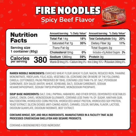 Maruchan Ramen Noodle Soup, FIRE Spicy Beef Flavor – Japanese-Style Instant Noodles, Quick & Easy Meal for Kids, Students & Busy Families – 3 Oz. (22 Pack)
