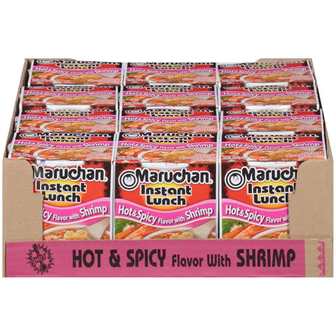 Maruchan Instant Lunch Ramen Noodles, Hot & Spicy Shrimp Flavor – Japanese-Style Instant Noodle Soup, Easy Meal Ready in 3 Minutes – 2.25 Oz., (Pack of 24)
